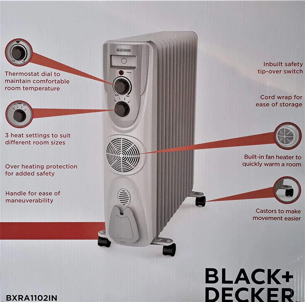 BlackDecker 11 Fin OFR Heater – 2800W, Fan, Thermostat (Open box / Without box) - Image 3