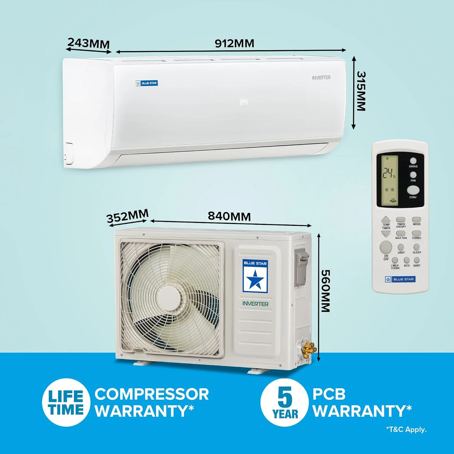 Blue Star 1.5 Ton 5 Star,New star rated, Inverter Split AC (Copper, Convertible 5 in 1 Cooling, DigiQ Hepta Sensor, Dust Filter, Self Diagnosis, IE518PNU, White) - Image 2
