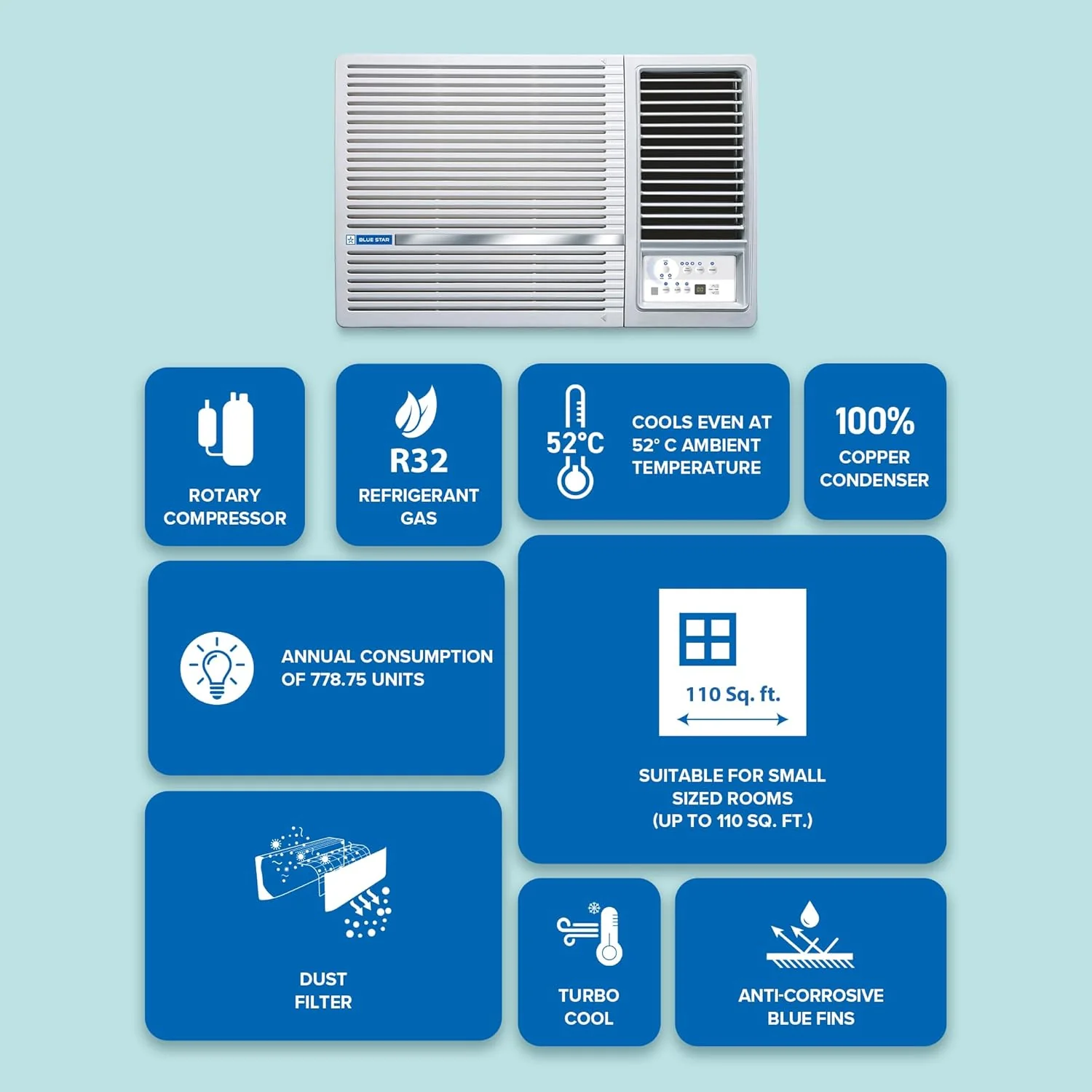 Blue Star 1 Ton 2 Star, Window AC (Copper, 2 Way Swing, Multi Sensors, Blue Fins, Self Diagnosis, WFA312LXU, White) - Image 4