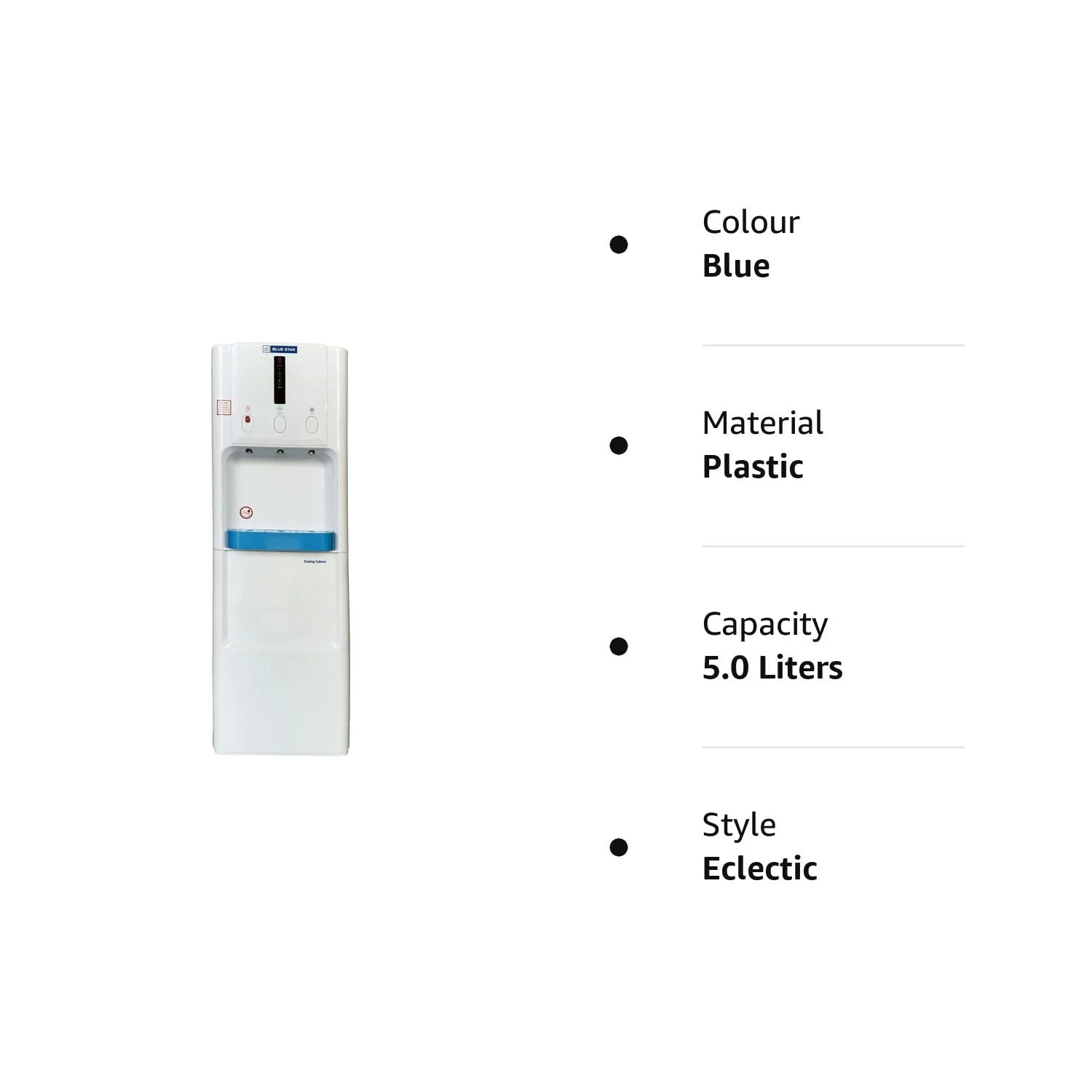 Blue Star Ua Series Bottled Water Dispenser 3 Tap Flr (Hot, Cold, Normal) | 5 Liter/Hour Water Capacity, Carbon Block, White - Image 3