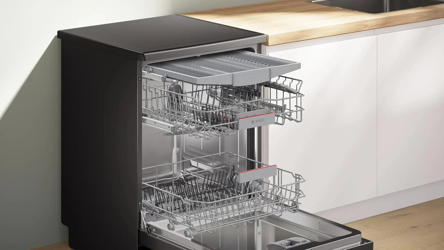 Bosch 15 Place Settings Series-6 free-standing Dishwasher 60 cm Brushed black steel anti-fingerprint with Wi-Fi,Heat exchanger, (SMS6HMC00I, Black Steel) - Image 4