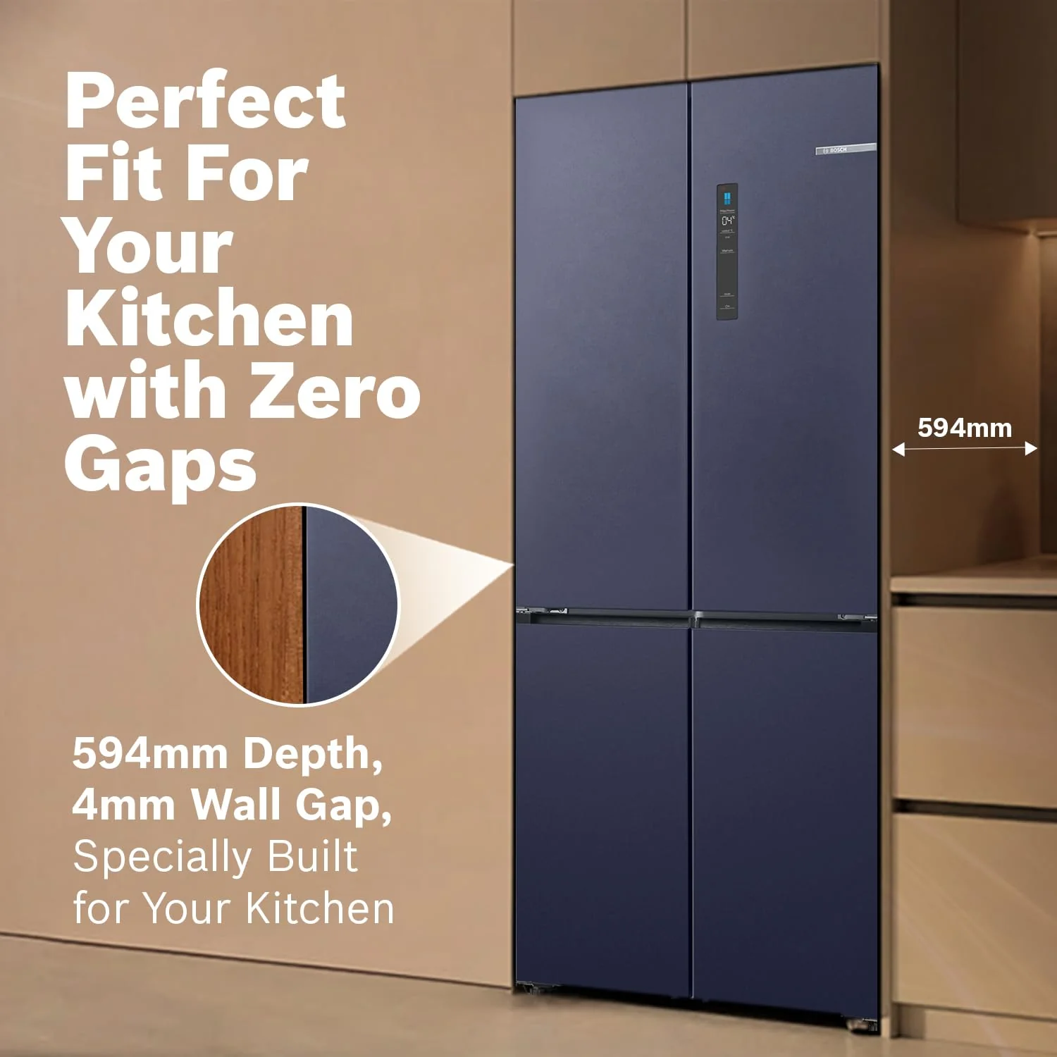 Bosch 503L, 3 Star, Frost Free 4 Door Side-by-Side Refrigerator with Perfect fit technology,Zero Gap, Prevents wall collision,VitaFresh Plus Technology(2026 Model, KCP88E256I, Dark Lake Metal) - Image 10