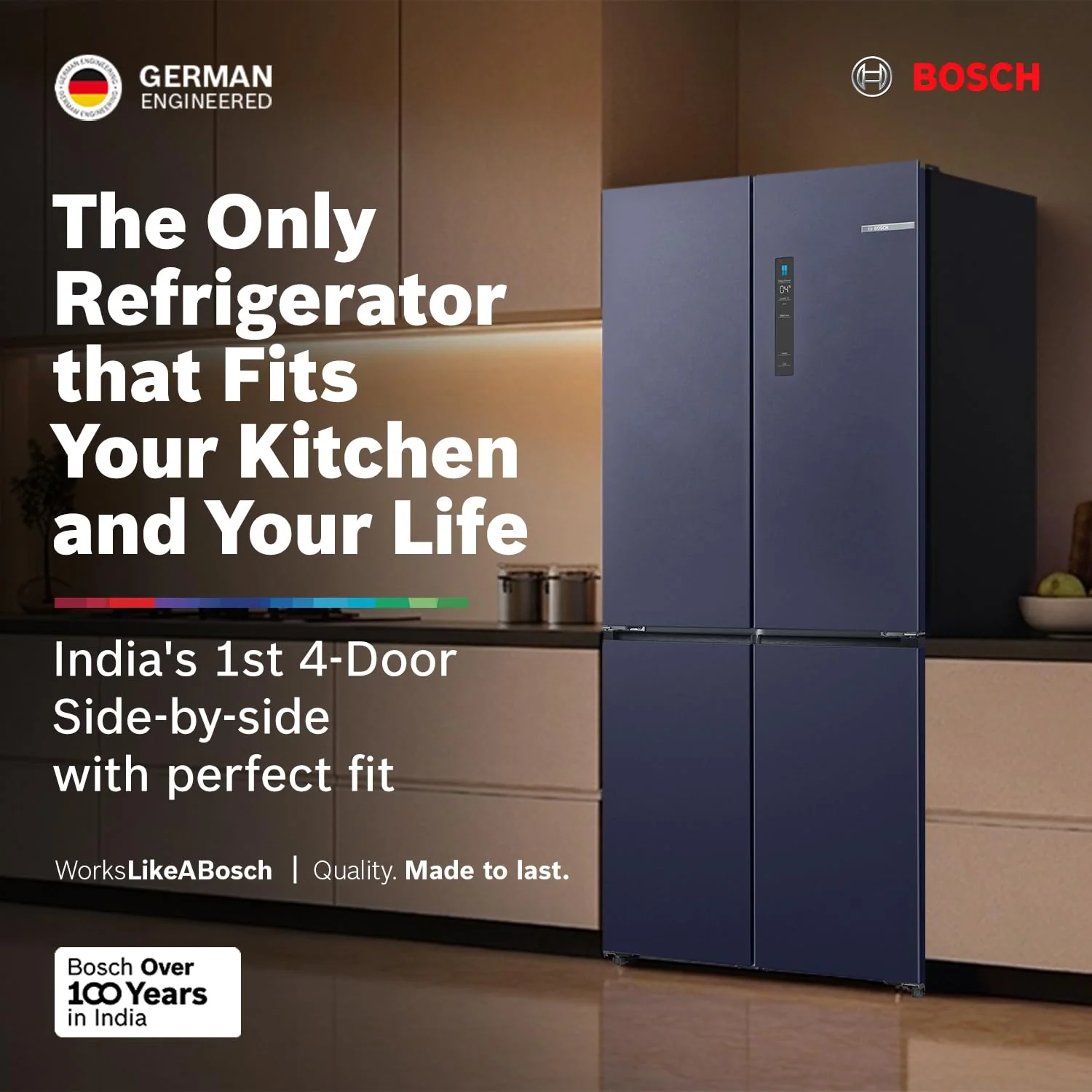 Bosch 503L, 3 Star, Frost Free 4 Door Side-by-Side Refrigerator with Perfect fit technology,Zero Gap, Prevents wall collision,VitaFresh Plus Technology(2026 Model, KCP88E256I, Dark Lake Metal) - Image 3