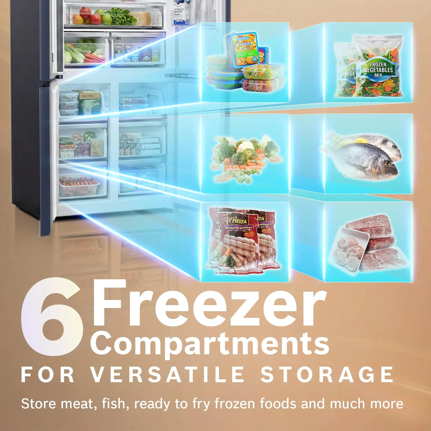 Bosch 503L, 3 Star, Frost Free 4 Door Side-by-Side Refrigerator with Perfect fit technology,Zero Gap, Prevents wall collision,VitaFresh Plus Technology(2026 Model, KCP88E256I, Dark Lake Metal) - Image 7