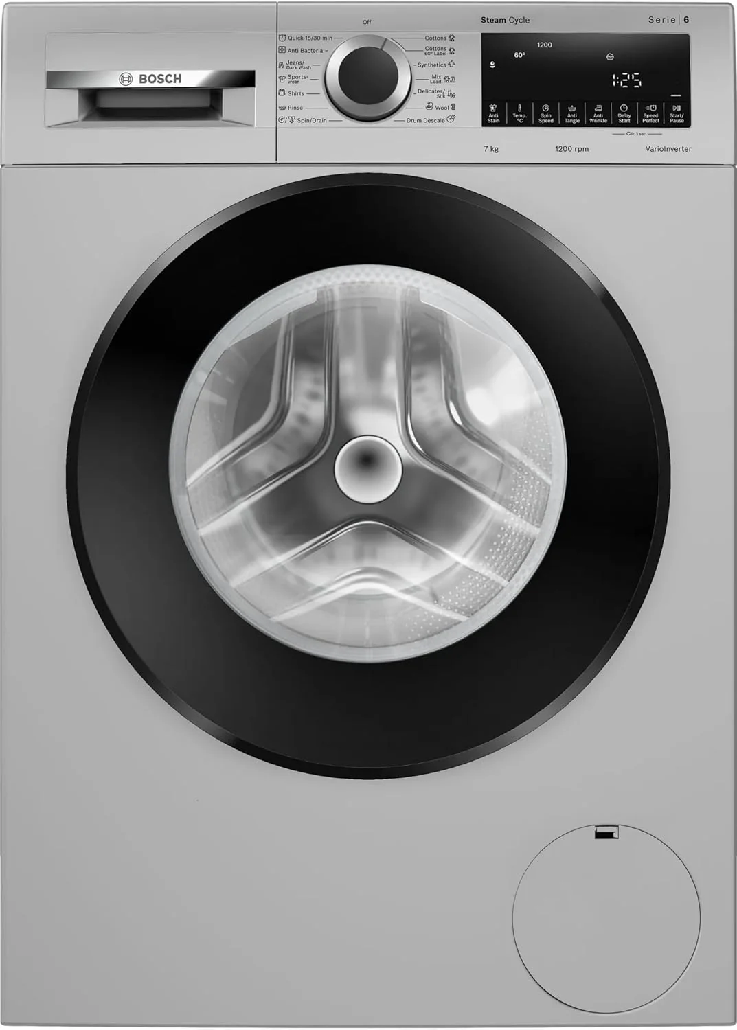Bosch 7 kg 5 Star 1200 rpm Series 4 Front Load washing machine (2024 Model, WGA1220SIN Silver)