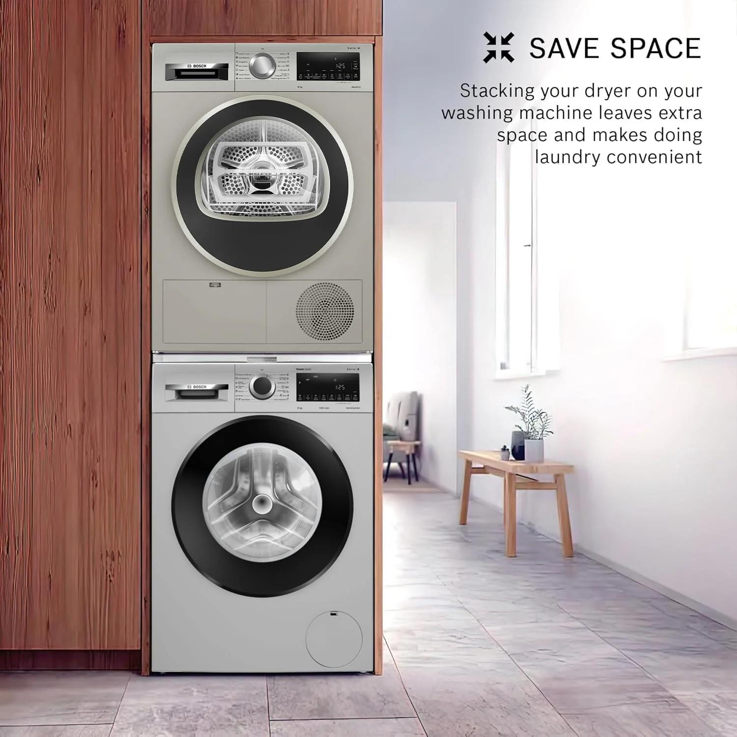 Bosch 8 kg Fully Automatic Front Load Condenser Tumble Dryer (WPG23108IN, 5 Drying Options, 14 Programs, Allergy Plus, 100% Drying with 0% Effort, Inbuilt Heater, Silver) - Image 10