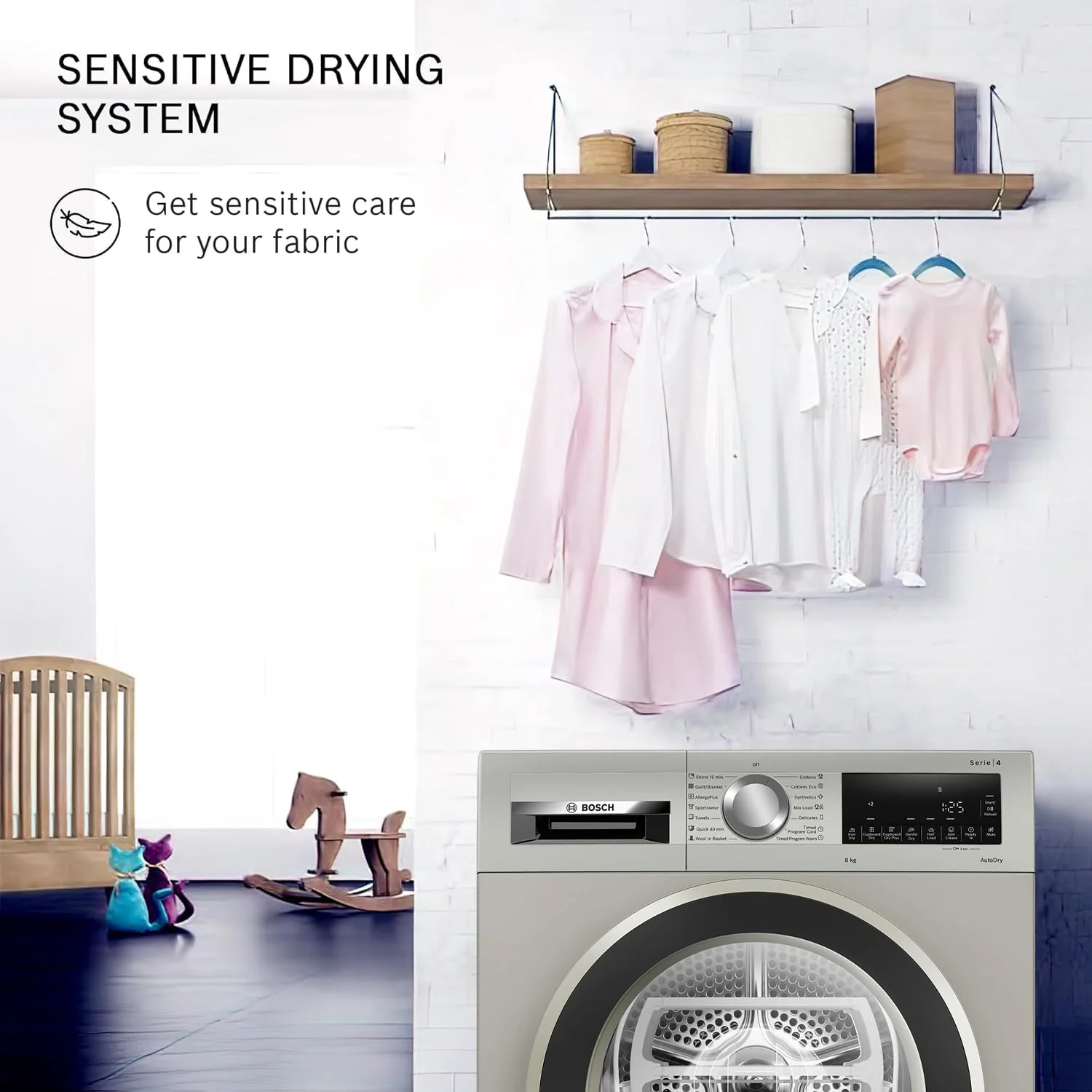 Bosch 8 kg Fully Automatic Front Load Condenser Tumble Dryer (WPG23108IN, 5 Drying Options, 14 Programs, Allergy Plus, 100% Drying with 0% Effort, Inbuilt Heater, Silver) - Image 3