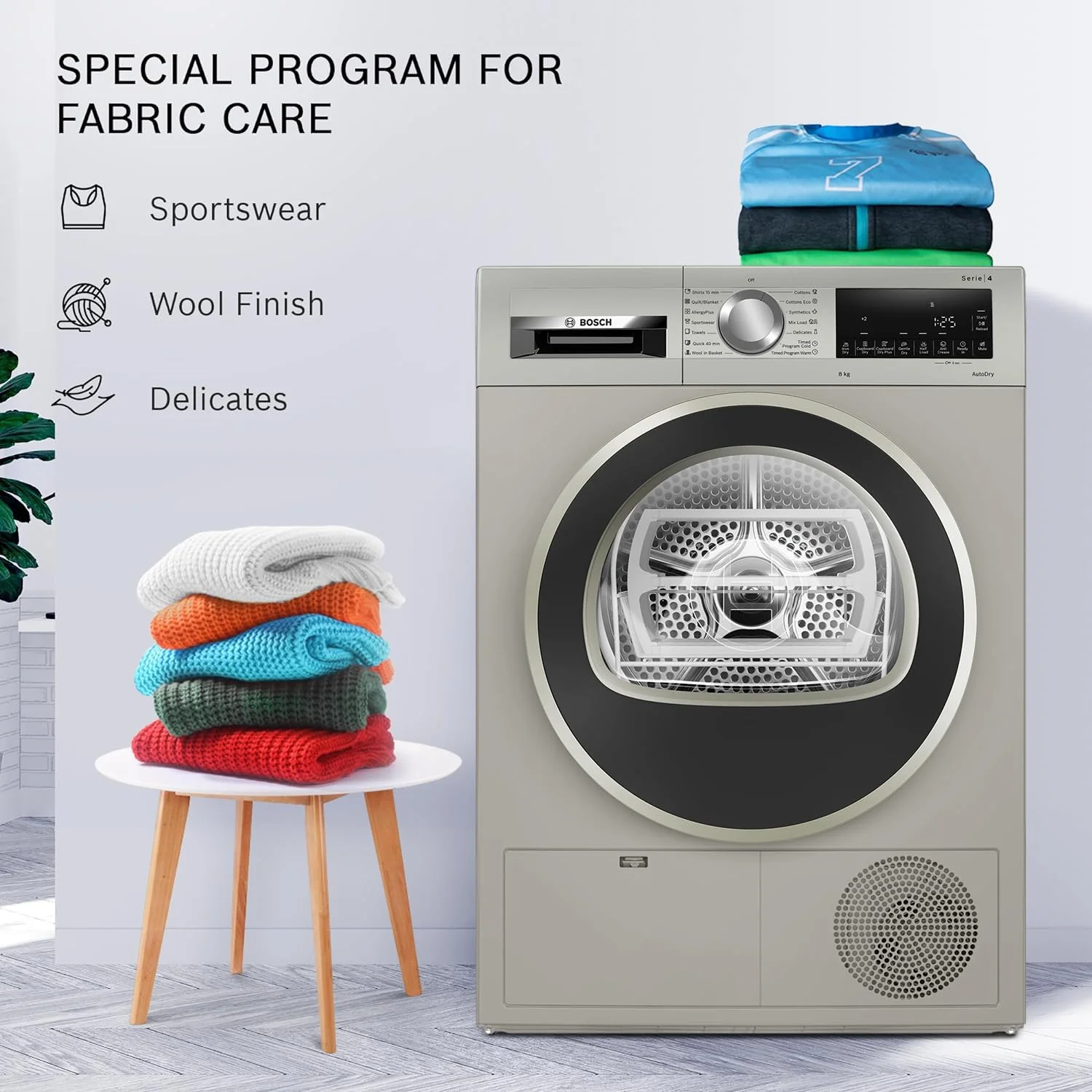 Bosch 8 kg Fully Automatic Front Load Condenser Tumble Dryer (WPG23108IN, 5 Drying Options, 14 Programs, Allergy Plus, 100% Drying with 0% Effort, Inbuilt Heater, Silver) - Image 4