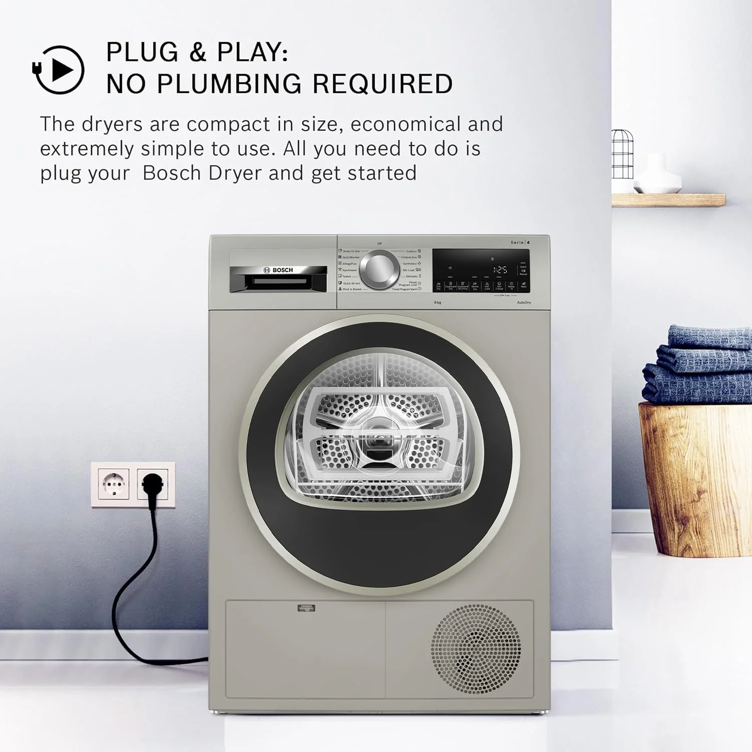 Bosch 8 kg Fully Automatic Front Load Condenser Tumble Dryer (WPG23108IN, 5 Drying Options, 14 Programs, Allergy Plus, 100% Drying with 0% Effort, Inbuilt Heater, Silver) - Image 6