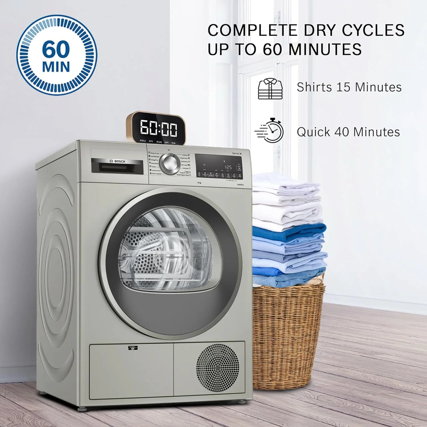 Bosch 9 kg Fully Automatic Front load Condenser Tumble Dryer WPG24108IN, Silver, Inbuilt Heater) - Image 10