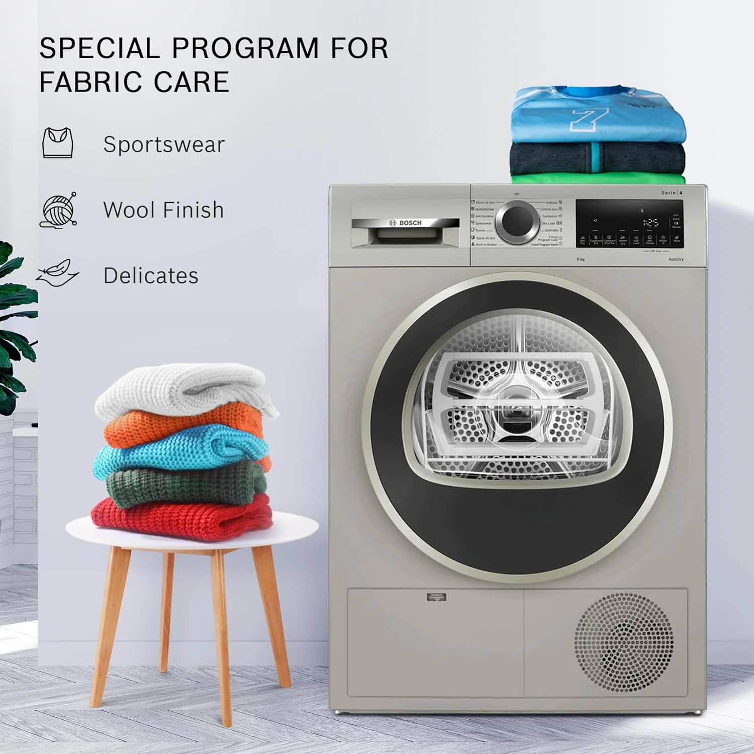 Bosch 9 kg Fully Automatic Front load Condenser Tumble Dryer WPG24108IN, Silver, Inbuilt Heater) - Image 3