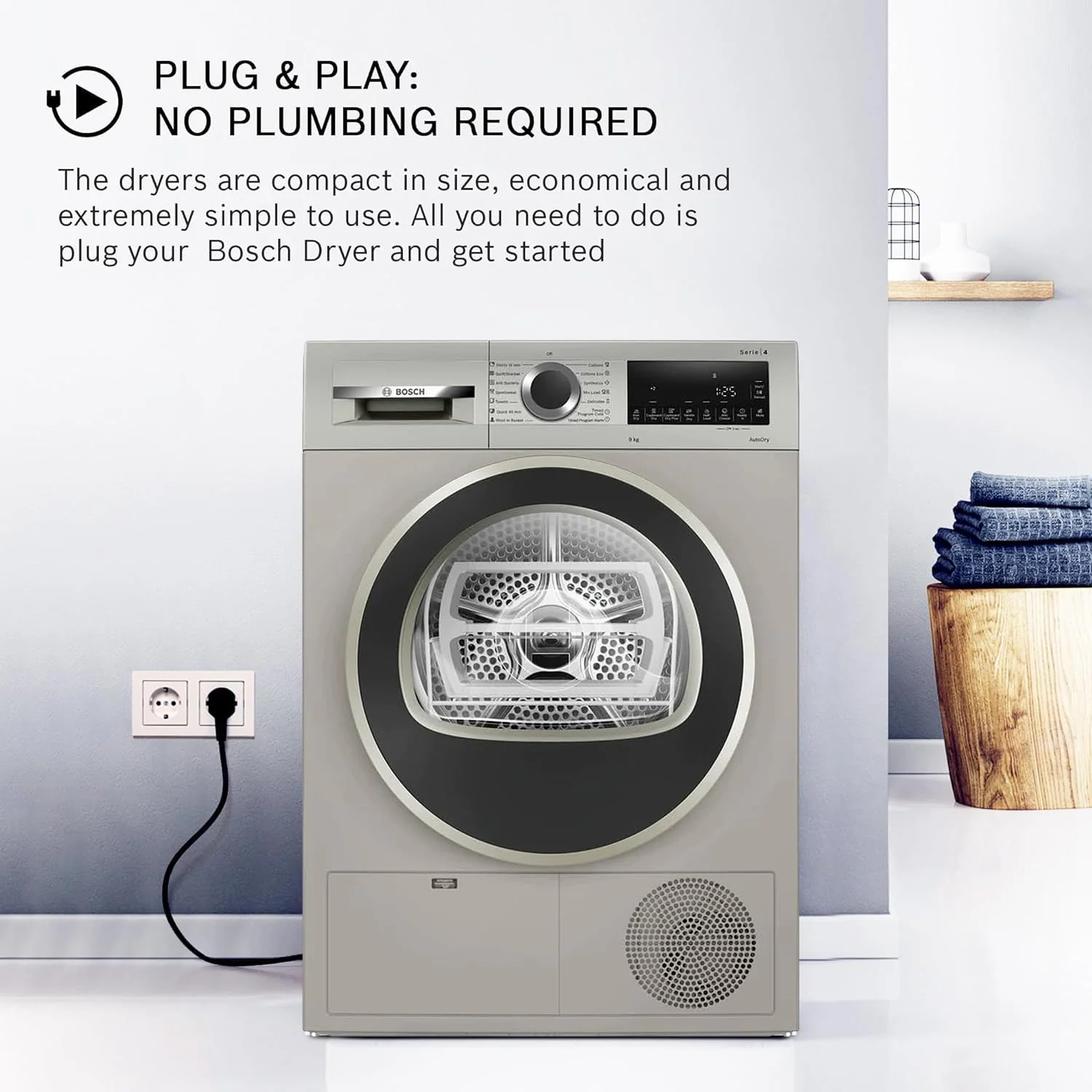 Bosch 9 kg Fully Automatic Front load Condenser Tumble Dryer WPG24108IN, Silver, Inbuilt Heater) - Image 5