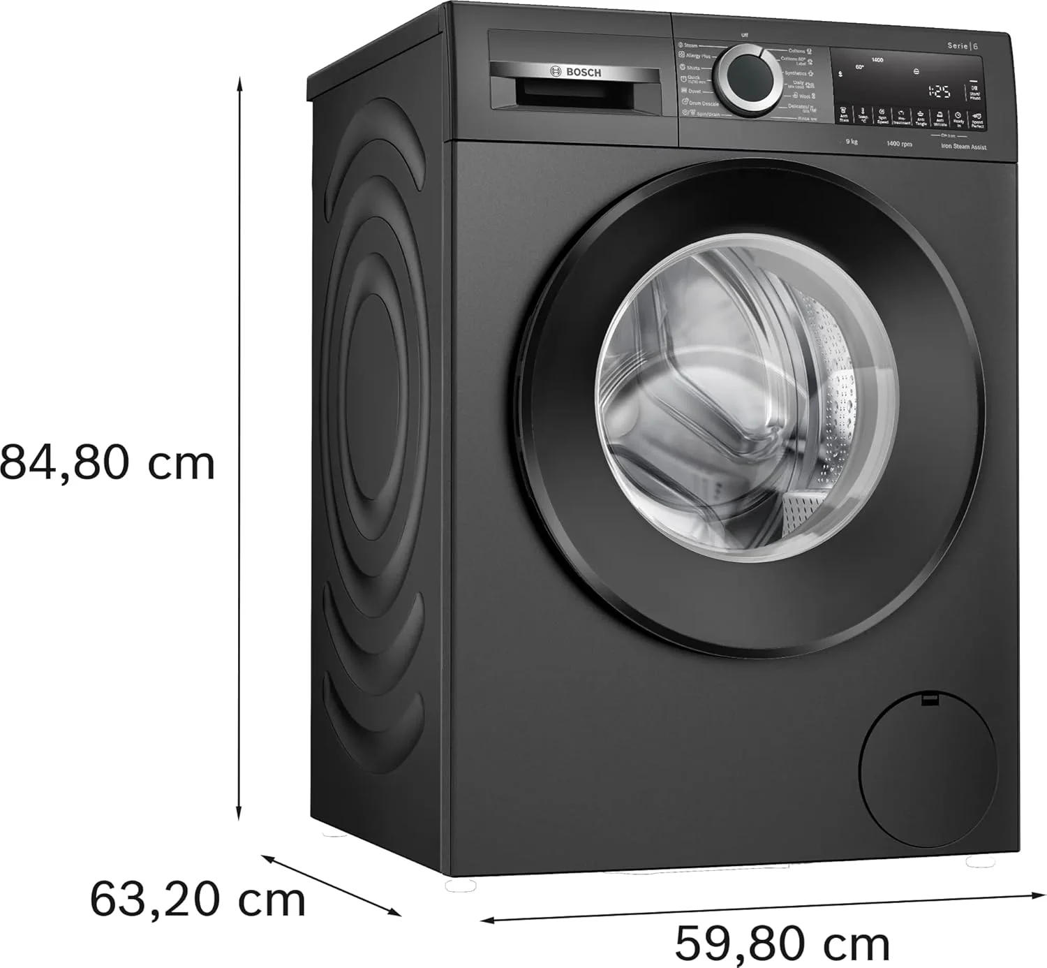 Bosch 9kg 5 Star Anti Wrinkle &amp; Steam Care Fully Automatic Front Load Washing Machine with Built in Heater (WGA244ZTIN, Black Grey) - Image 2