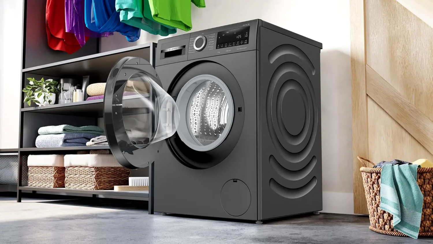 Bosch 9kg 5 Star Anti Wrinkle &amp; Steam Care Fully Automatic Front Load Washing Machine with Built in Heater (WGA244ZTIN, Black Grey) - Image 7