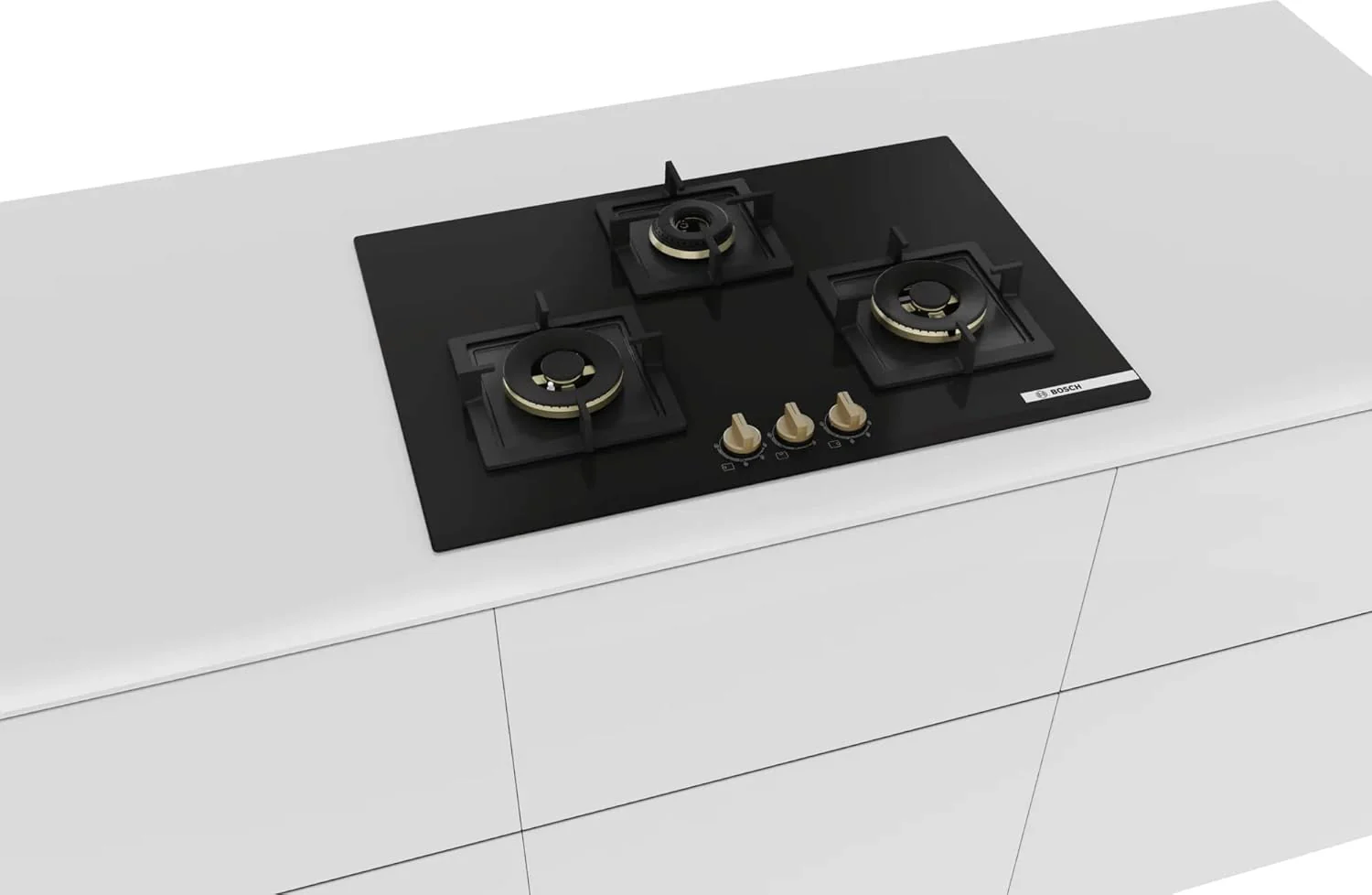 Bosch Built in Gas Hob Black Tempered glass Glass 3 Burner Auto Ignition 75 cm Full Brass 3D Ring Burners with Matt Black Heat Shields & Cast Iron pan supports (PND7B6G20I) - Image 6