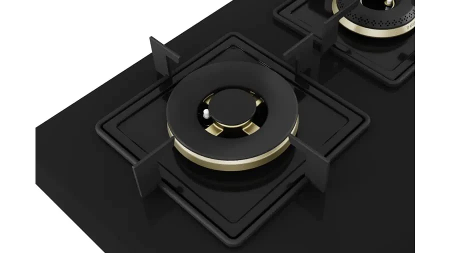 Bosch Built in Gas Hob Black Tempered glass Glass 4 Burner Auto Ignition 60 cm True Brass 2D Ring Burners with Glossy Black Heat Shields & Enameld pan supports (PNH6B6F10I) - Image 4