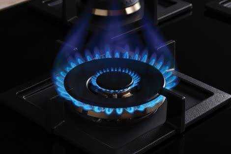 Bosch Built in Gas Hob Black Tempered glass Glass 4 Burner Auto Ignition 60 cm True Brass 2D Ring Burners with Matt Black Heat Shields & Cast Iron pan supports (PNH6B6F20I) - Image 2
