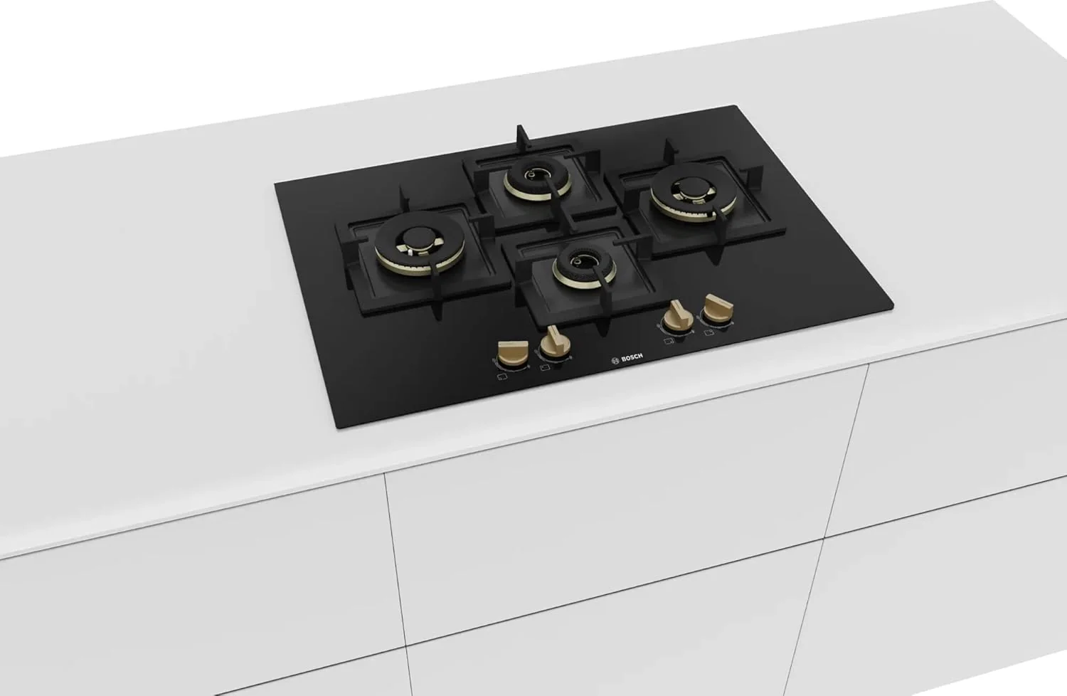Bosch Built in Gas Hob Black Tempered glass Glass 4 Burner Auto Ignition 75 cm Full Brass 3D Ring Burners with Matt Black Heat Shields & Cast Iron pan supports (PNI7B6G20I) - Image 6
