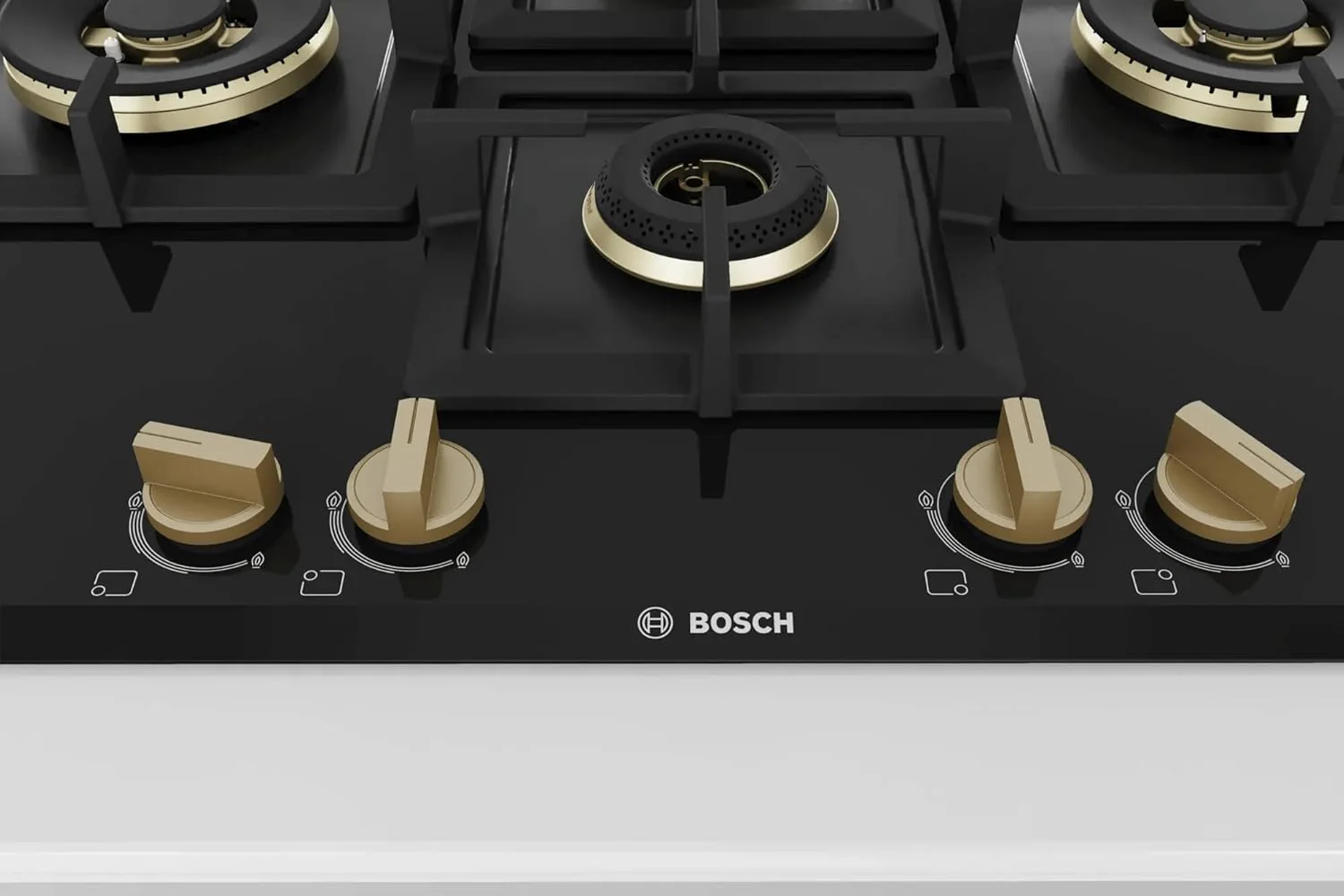 Bosch Built in Gas Hob Black Tempered glass Glass 4 Burner Auto Ignition 75 cm Full Brass 3D Ring Burners with Matt Black Heat Shields & Cast Iron pan supports (PNI7B6G20I) - Image 7