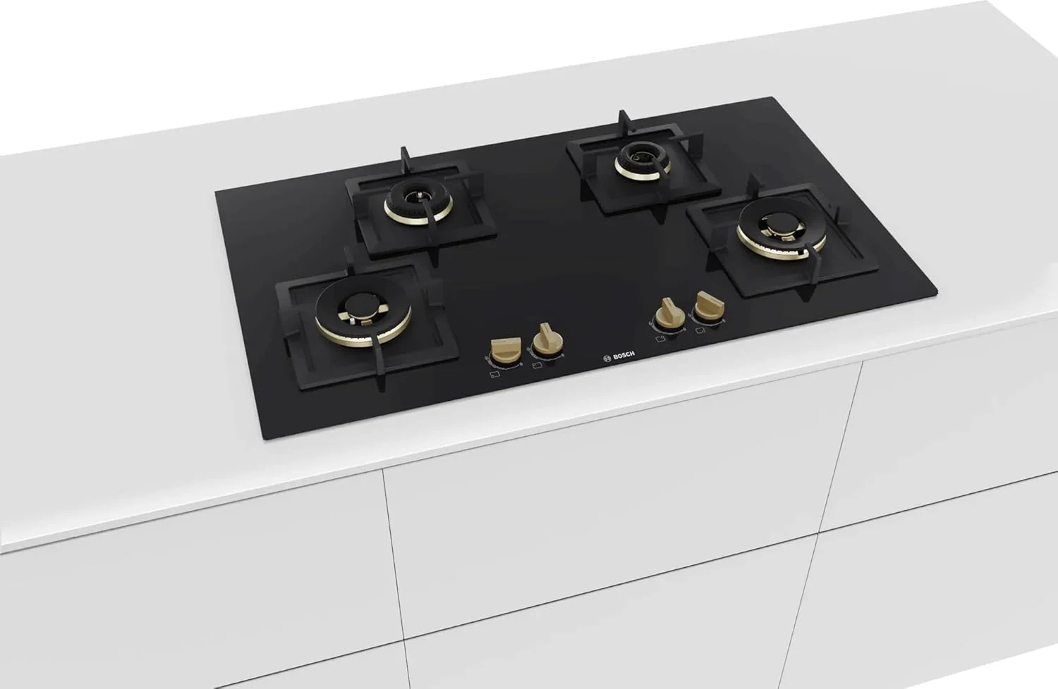 Bosch Built in Gas Hob Black Tempered glass Glass 4 Burner Auto Ignition 90 cm Full Brass 3D Ring Burners with Matt Black Heat Shields & Cast Iron pan supports (PNF9B6G20I) - Image 7