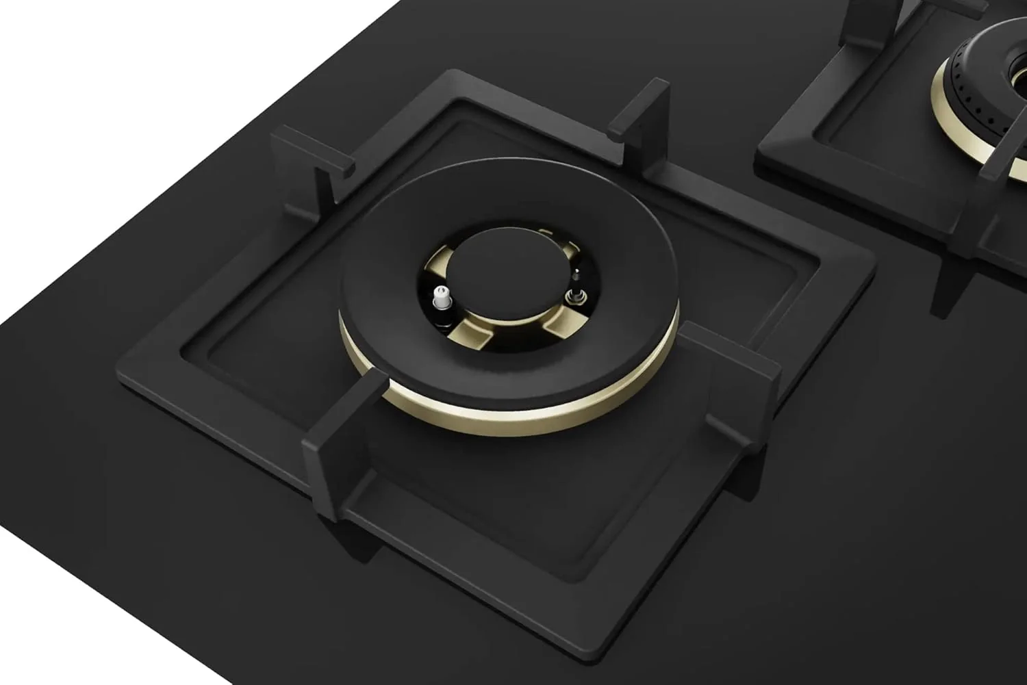 Bosch Built in Gas Hob Black Tempered glass Glass 4 Burner Auto Ignition 90 cm True Brass 2D Ring Burners with Matt Black Heat Shields & Cast Iron pan supports (PNF9B6F20I) - Image 6