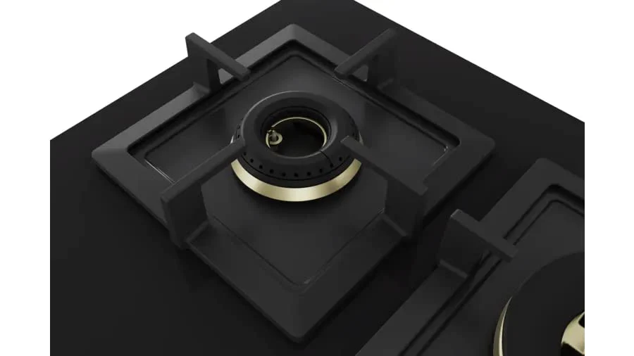 Bosch Built in Gas Hob Black Tempered glass Glass 5 Burner Auto Ignition 90 cm True Brass 2D Ring Burners with Matt Black Heat Shields & Cast Iron pan supports (PNV9B6F20I) - Image 4