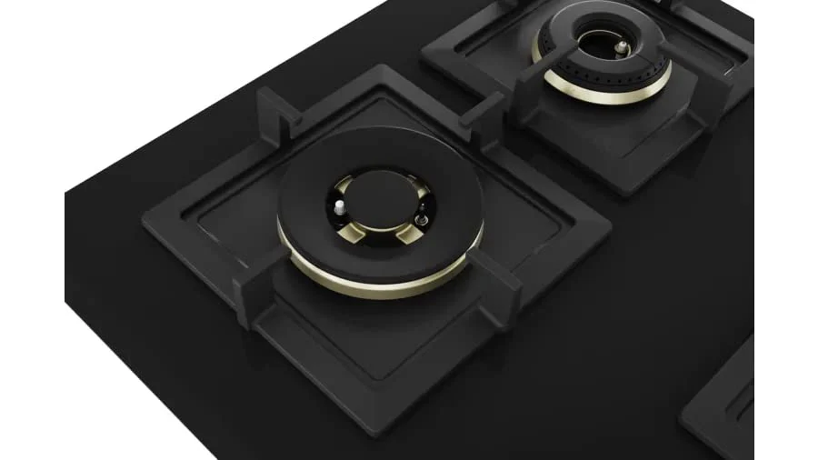 Bosch Built in Gas Hob Black Tempered glass Glass 5 Burner Auto Ignition 90 cm True Brass 2D Ring Burners with Matt Black Heat Shields & Cast Iron pan supports (PNV9B6F20I) - Image 7