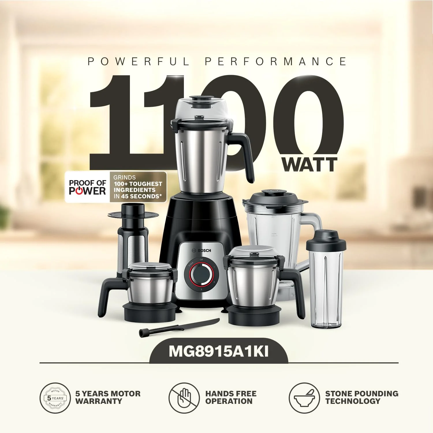 Bosch MG8915A1KI TrueMixx Pro 1100W Mixer Grinder (Black) - Image 10