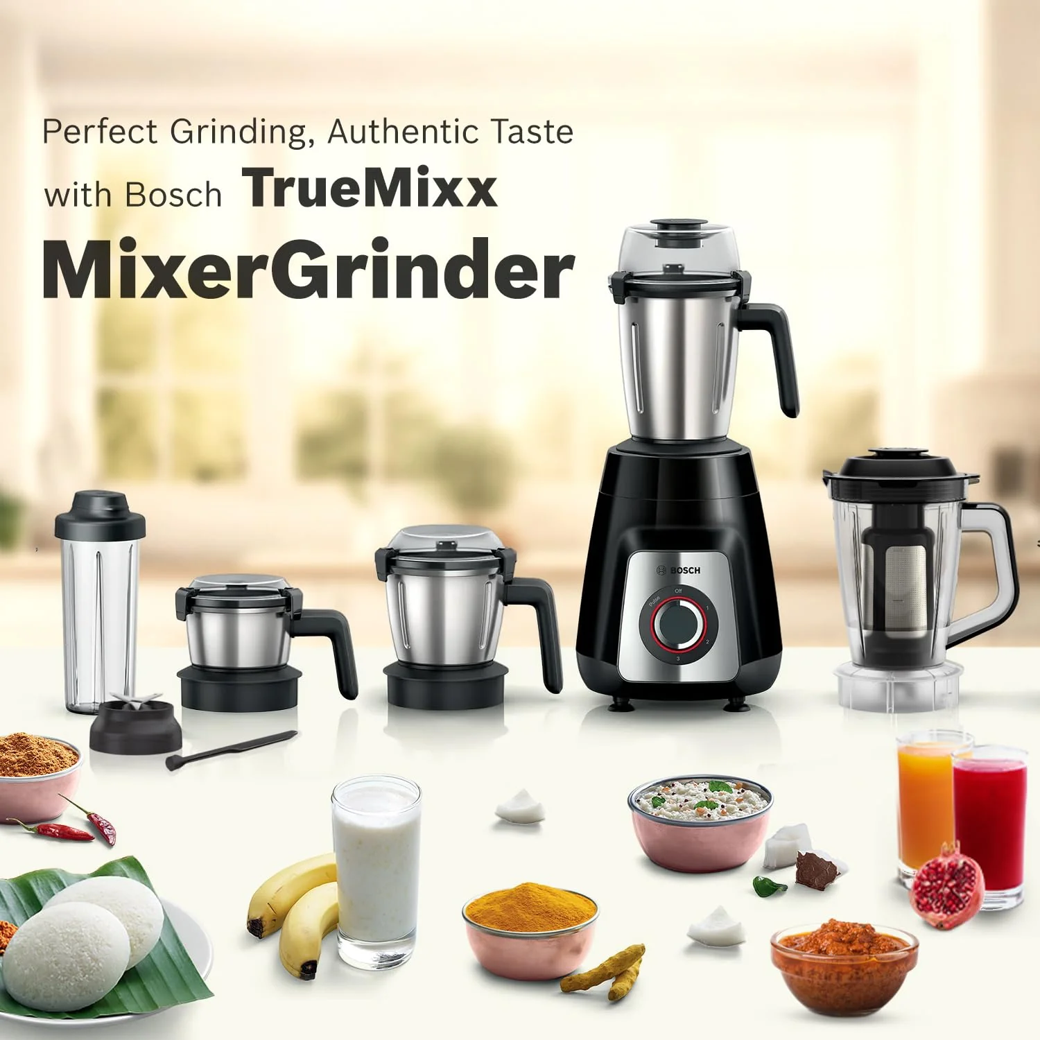Bosch MG8915A1KI TrueMixx Pro 1100W Mixer Grinder (Black) - Image 2