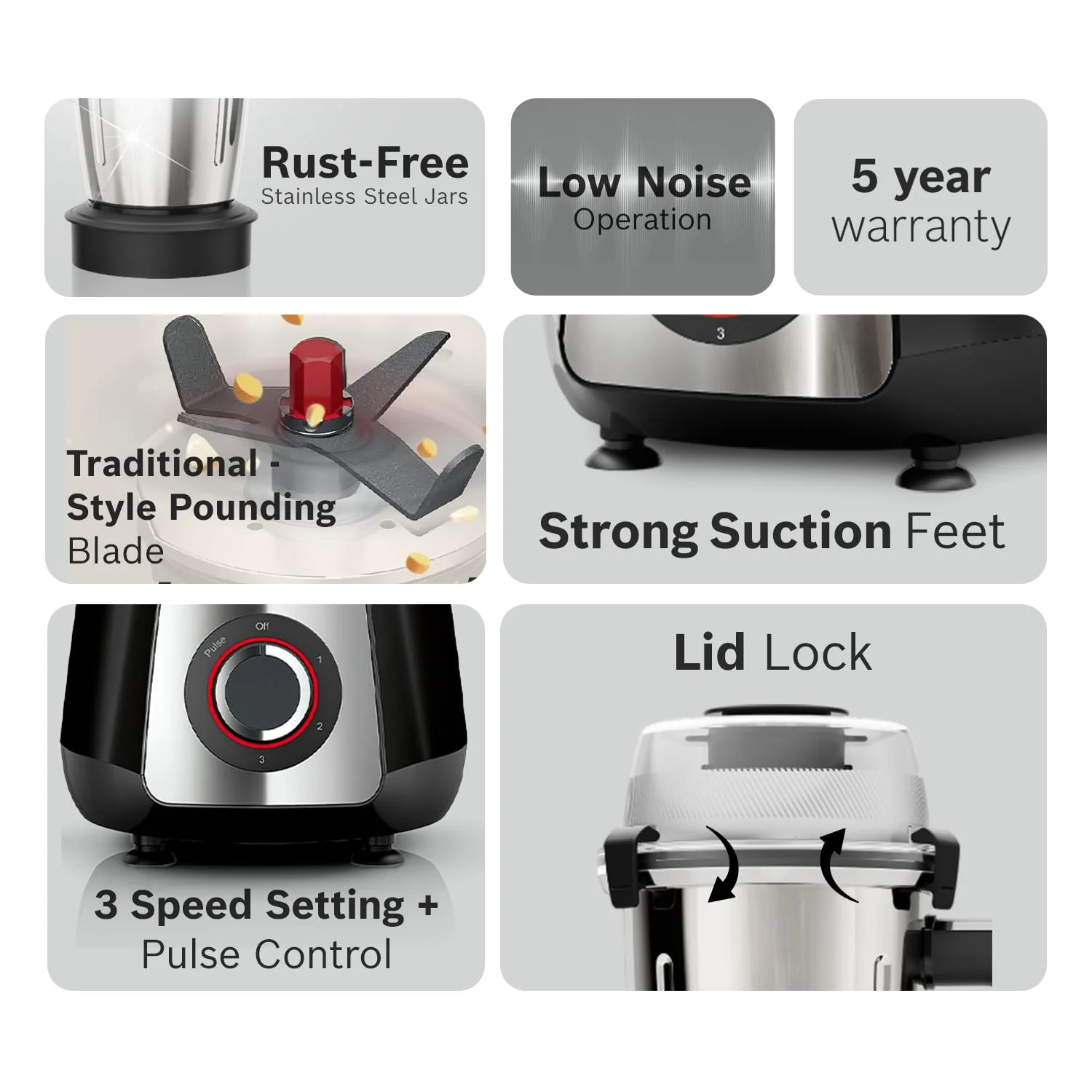 Bosch MG8915A1KI TrueMixx Pro 1100W Mixer Grinder (Black) - Image 7