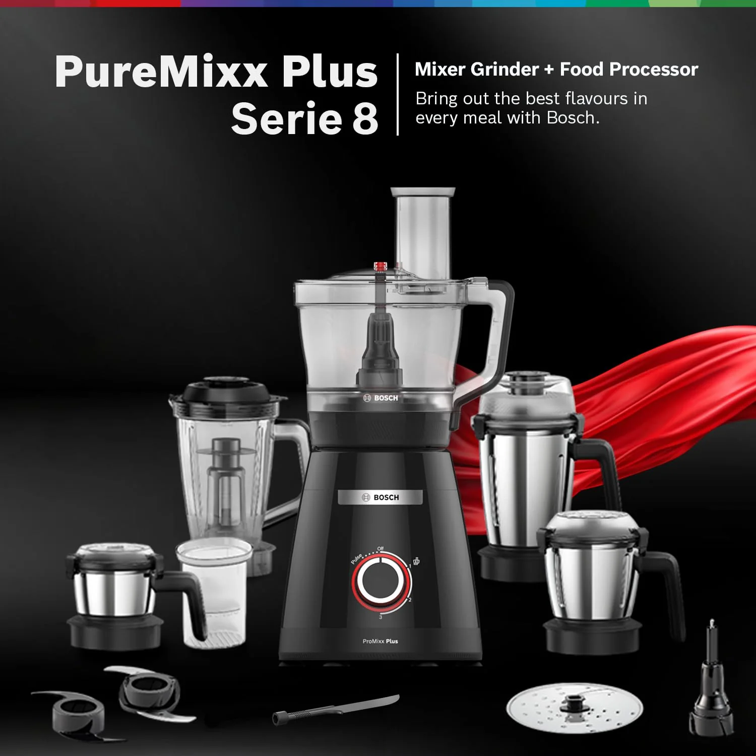 Bosch PureMixx Plus 800W Powerful Mixer Grinder & Food Processor - Image 2