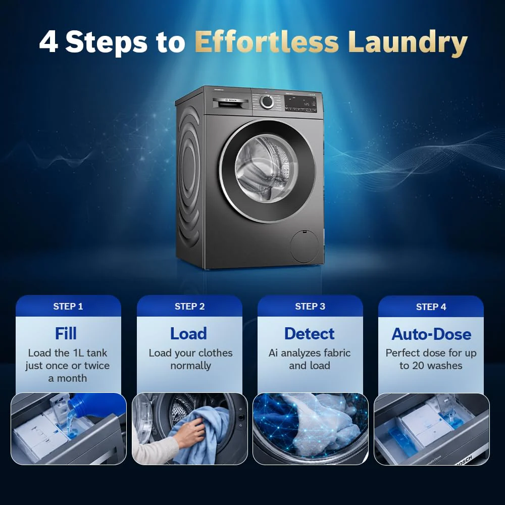 Bosch WGA242IRIN 9 Kg 5 Star Front Load Fully Automatic Washing Machine, AI ActiveWater Plus, Auto Dosing, 1200 RPM - Image 4