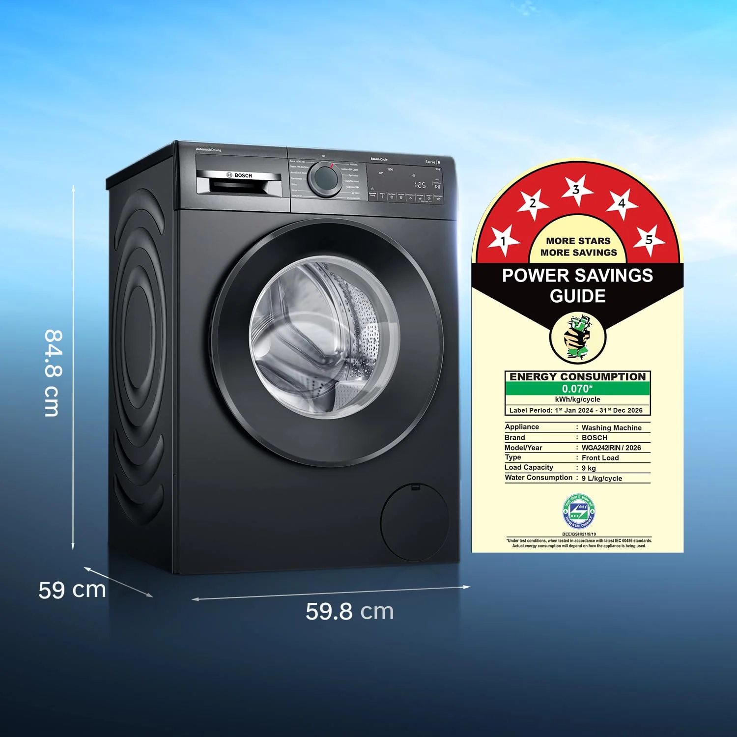 Bosch WGA242IRIN 9 Kg 5 Star Front Load Fully Automatic Washing Machine, AI ActiveWater Plus, Auto Dosing, 1200 RPM - Image 7