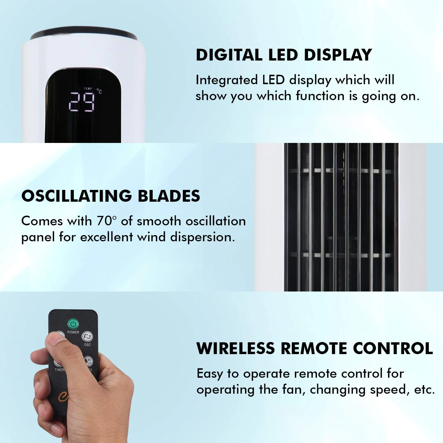 CRANE Tower Fan – 45W, Remote, LED Display, Silent (Open box / Without box) - Image 3