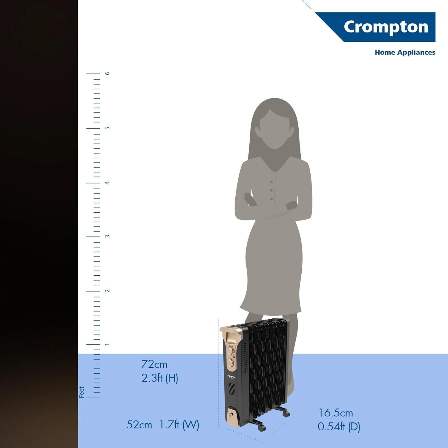 Crompton 09 Fin Insta Ferver wave Fin OFR (Oil Filled Radiator)|Room Heater|2400 W|3 Heat Settings &amp; PTC Fan Heater|Over heat &amp; Tilt protection |360° Heating (Black)|2yrs warranty|Black &amp; Copper - Image 3
