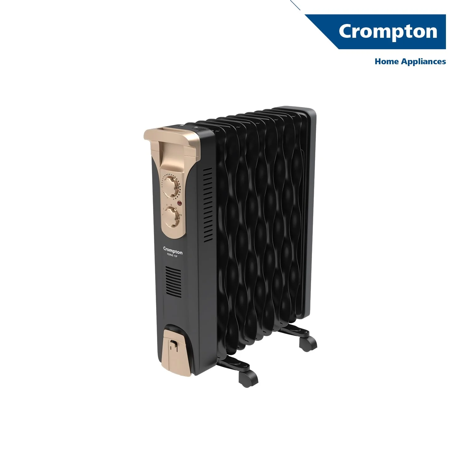 Crompton 09 Fin Insta Ferver wave Fin OFR (Oil Filled Radiator)|Room Heater|2400 W|3 Heat Settings &amp; PTC Fan Heater|Over heat &amp; Tilt protection |360° Heating (Black)|2yrs warranty|Black &amp; Copper - Image 4