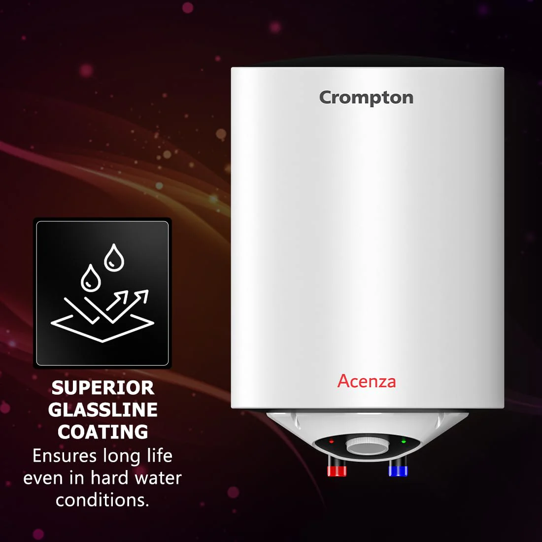 Crompton Acenza 25L Storage Water Heater (Geyser) with Superior Glassline Coating, 8 Bar pressure rating and 5yr Tank warranty, Wall Mounting - Image 3