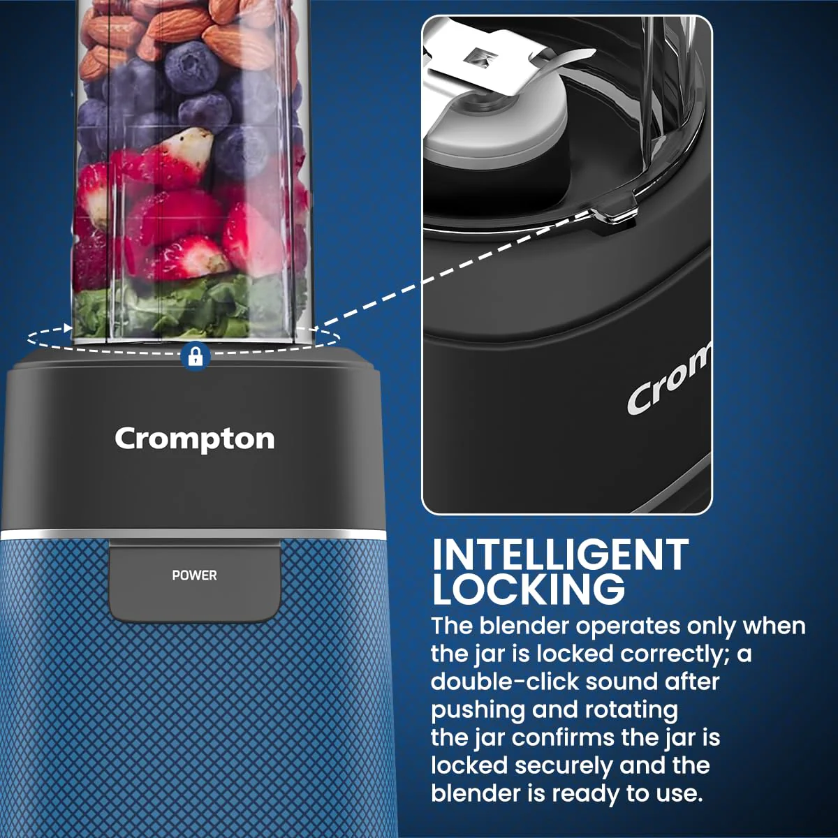 Crompton Ameo Fresh | Premium Nutri Blender | Smoothie Maker | Blender Mixer Grinder | Maxi Blend Technology | Smart safety lock | Power Button | 400 Watts | Sipper Cap | Lump Free Quick Blends - Image 4