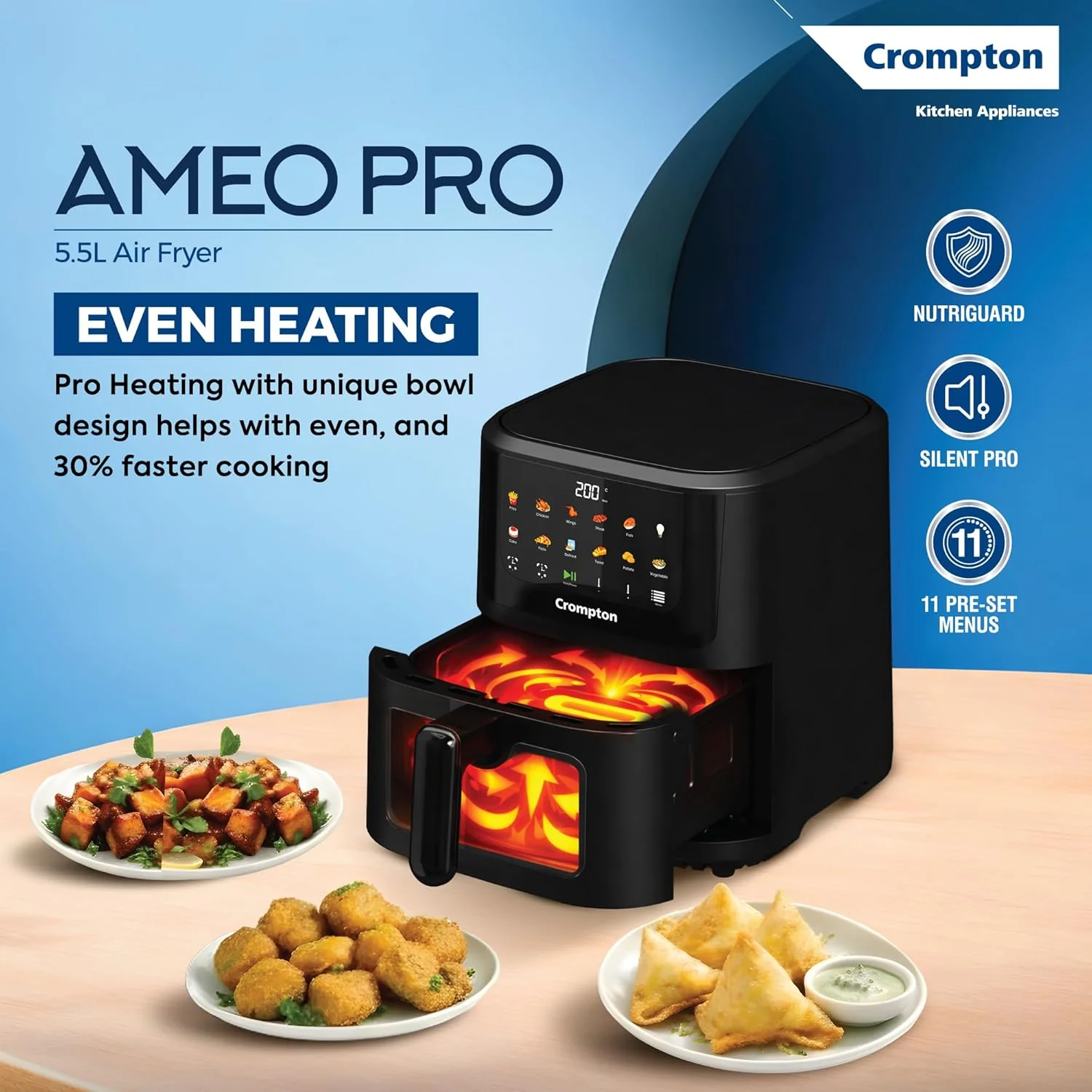 Crompton Ameo Pro 5.5L Air Fryer | Even Heating Technology | Pro Heating Bowl - Image 2