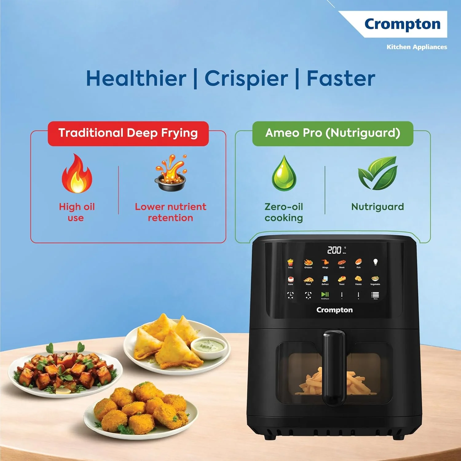 Crompton Ameo Pro 5.5L Air Fryer | Even Heating Technology | Pro Heating Bowl - Image 3