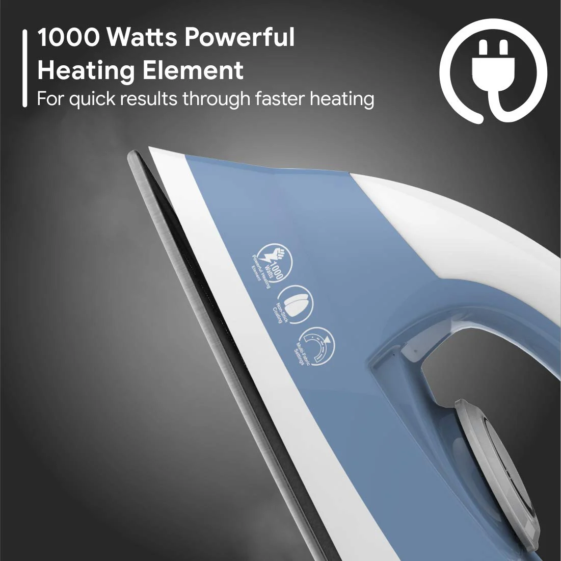 Crompton Brio 1000-Watts Dry Iron with Weilburger Coating (Sky Blue and White) - Image 2