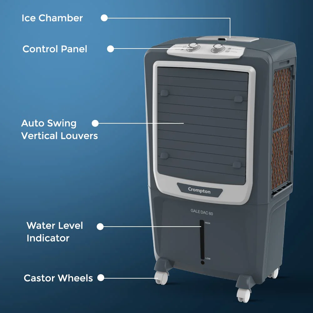 Crompton Gale 60 Litres Desert Air Cooler for home | Large & Easy Clean Ice Chamber | 4-Way Air Deflection - Image 5