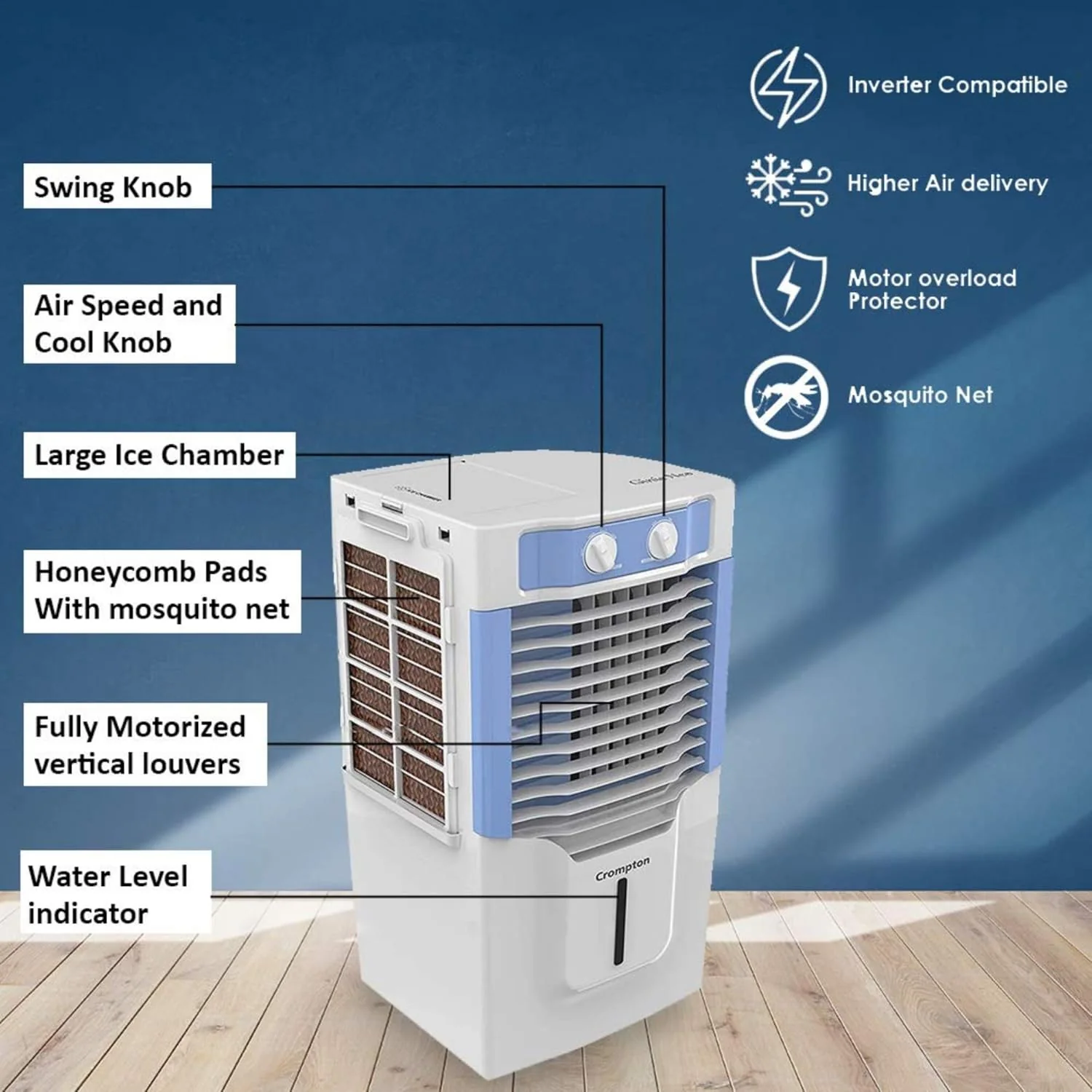Crompton Ginie Neo Personal Air Cooler - 10L, White and Light Blue - Image 5