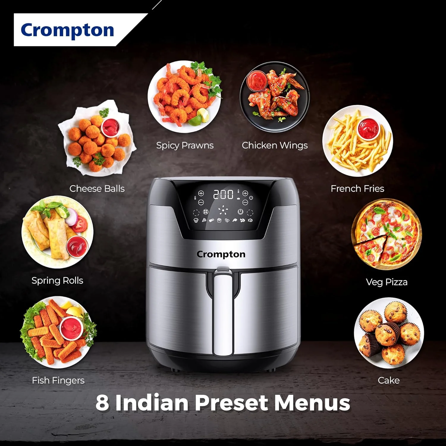 Crompton NourisPro DG 4.5 Ltr Digital Air Fryer with Quick Fry Technology | 1500 Watts | Double Inner Bowl for Easy Cleaning | 8 Indian Preset Menus | Free Accessories - Image 5