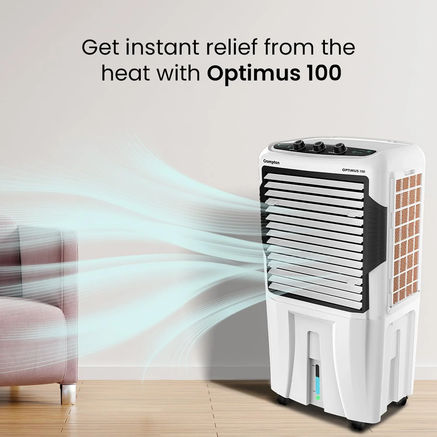 Crompton Optimus 100 Litres Desert Air Cooler for home | Large & Easy Clean Ice Chamber | High Density Honeycomb Pads - Image 2