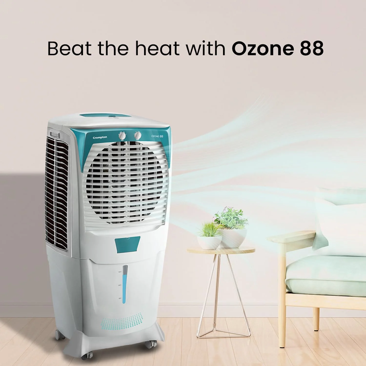 Crompton Ozone 88 Litres Desert Air Cooler for home, Large & Easy Clean Ice Chamber, 4-Way Air Deflection, High Density Honeycomb Pads, Everlast Pump - Image 2
