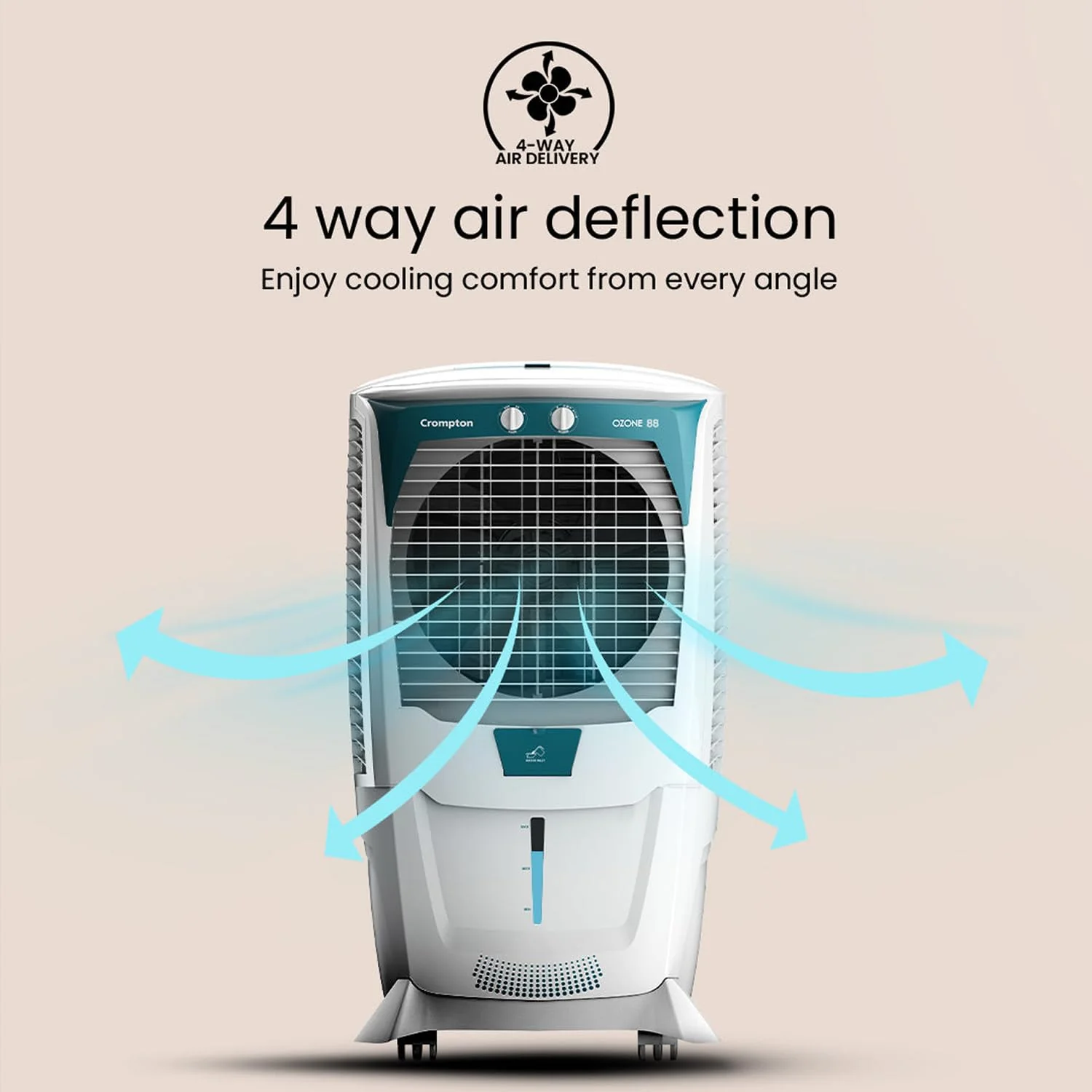 Crompton Ozone 88 Litres Desert Air Cooler for home, Large & Easy Clean Ice Chamber, 4-Way Air Deflection, High Density Honeycomb Pads, Everlast Pump - Image 4
