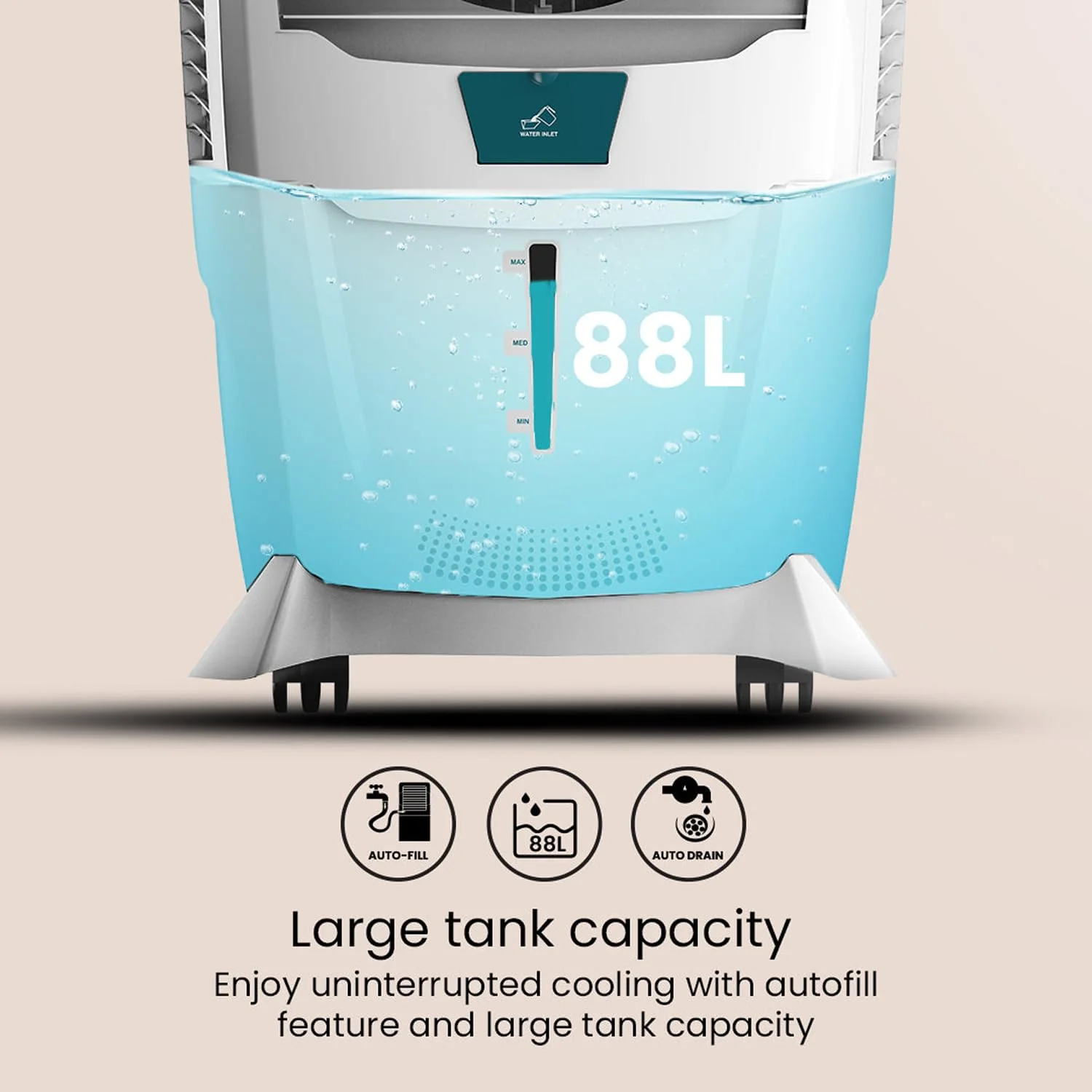 Crompton Ozone 88 Litres Desert Air Cooler for home, Large & Easy Clean Ice Chamber, 4-Way Air Deflection, High Density Honeycomb Pads, Everlast Pump - Image 5