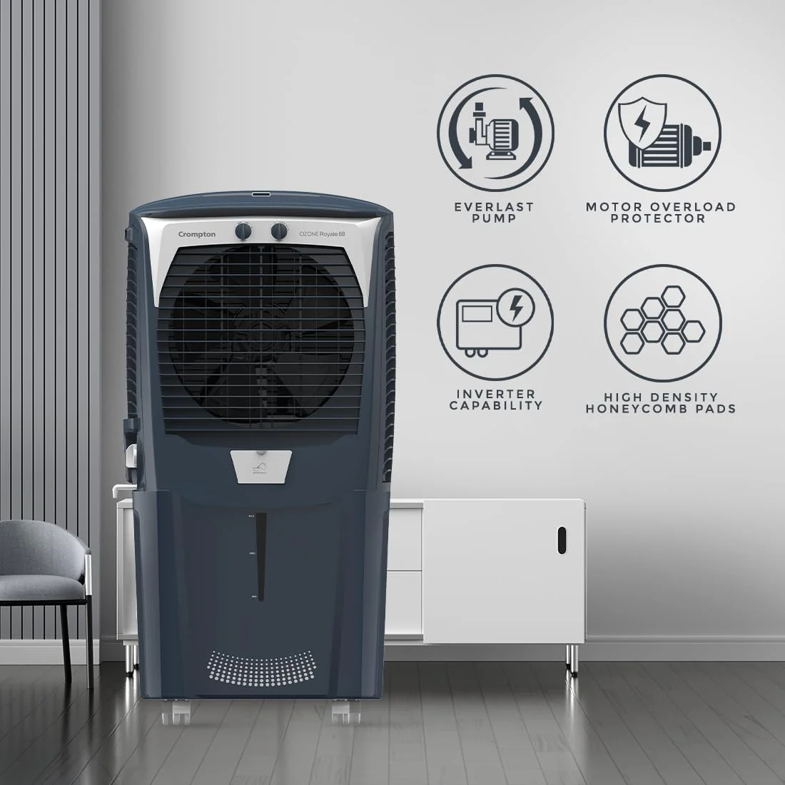Crompton Ozone Royale Desert Air Cooler 88L – Honeycomb Pads & Humidity Control - Image 4