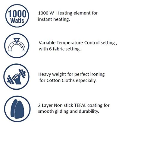Crompton Rhino 1000-Watt Heavy weight Dry Iron with Non Stick Teflon Coating (White/Silver) - Image 7